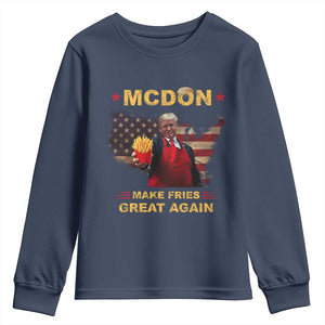 Funny Trump 2024 Youth Sweatshirt President Trump Makes Fries Great Again American Flag TS10 Navy Print Your Wear