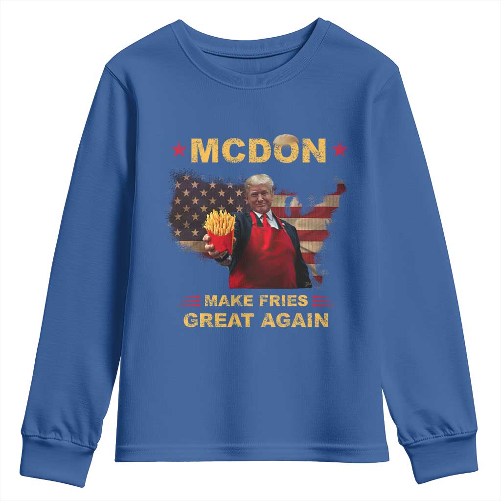 Funny Trump 2024 Youth Sweatshirt President Trump Makes Fries Great Again American Flag TS10 Royal Blue Print Your Wear
