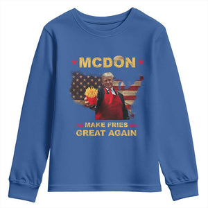 Funny Trump 2024 Youth Sweatshirt President Trump Makes Fries Great Again American Flag TS10 Royal Blue Print Your Wear