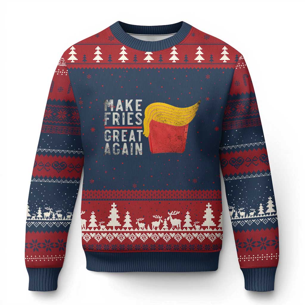 Funny Fries Ugly Christmas Sweater Vintage Make Fries Great Again TS10 Navy Red Print Your Wear
