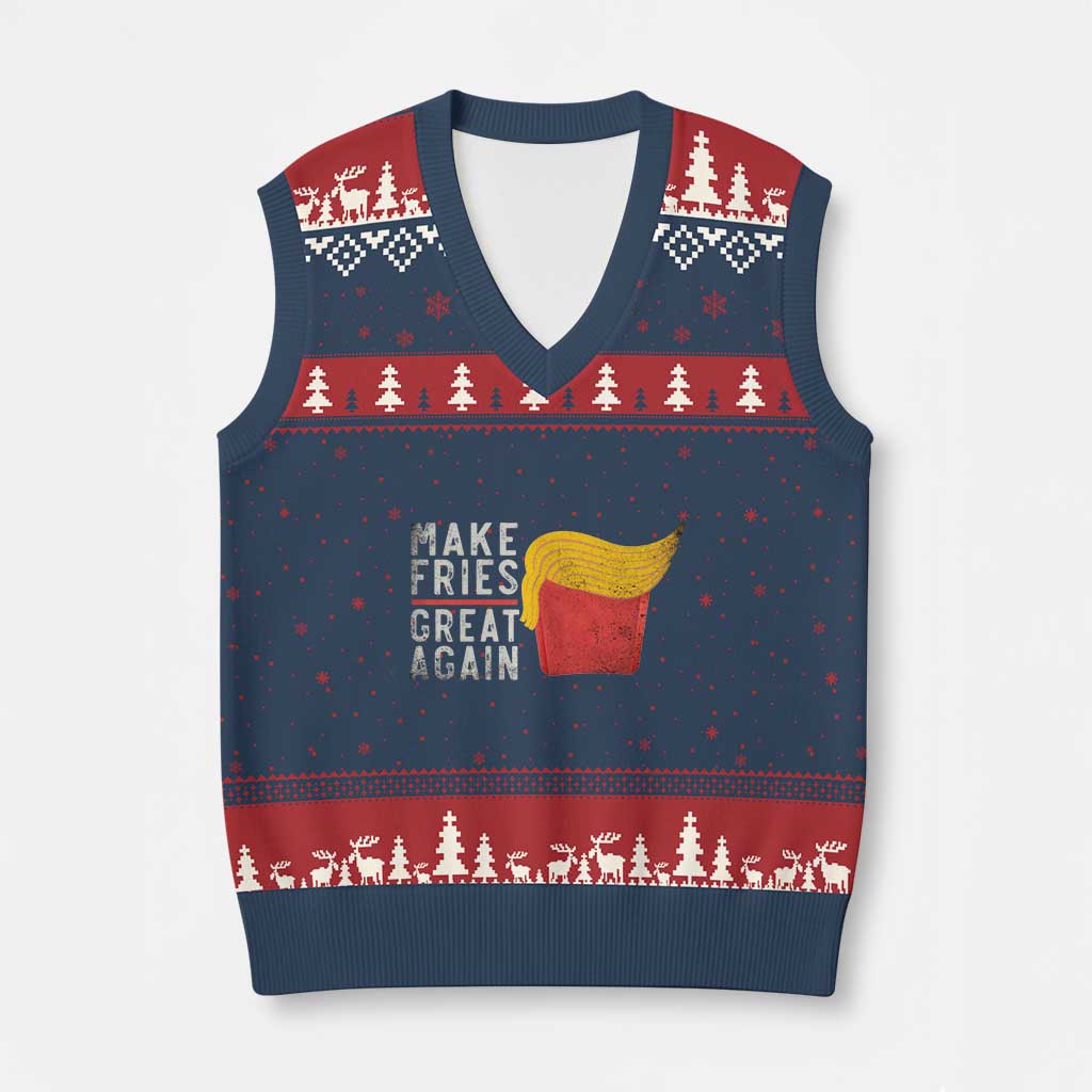 Funny Fries V-Neck Knit Sweater Vest Vintage Make Fries Great Again TS10 Navy Red Print Your Wear