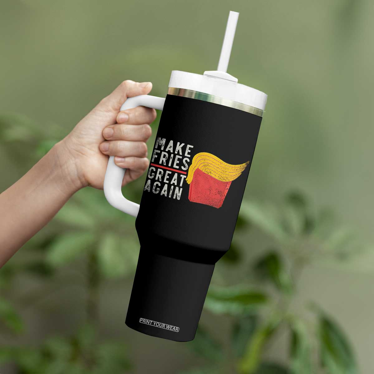 Funny Fries Tumbler With Handle Vintage Make Fries Great Again TS10 Print Your Wear