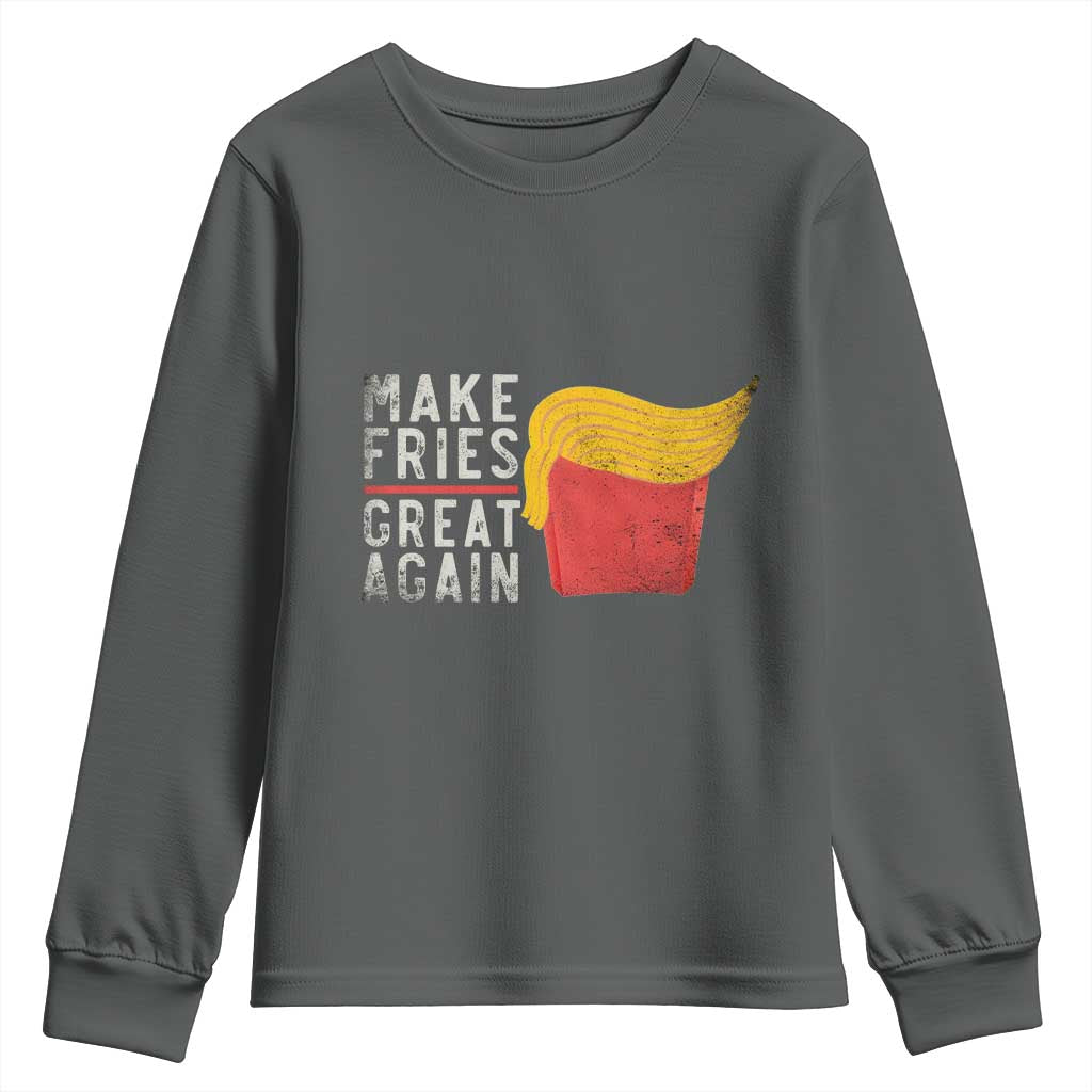 Funny Fries Youth Sweatshirt Vintage Make Fries Great Again TS10 Dark Heather Print Your Wear