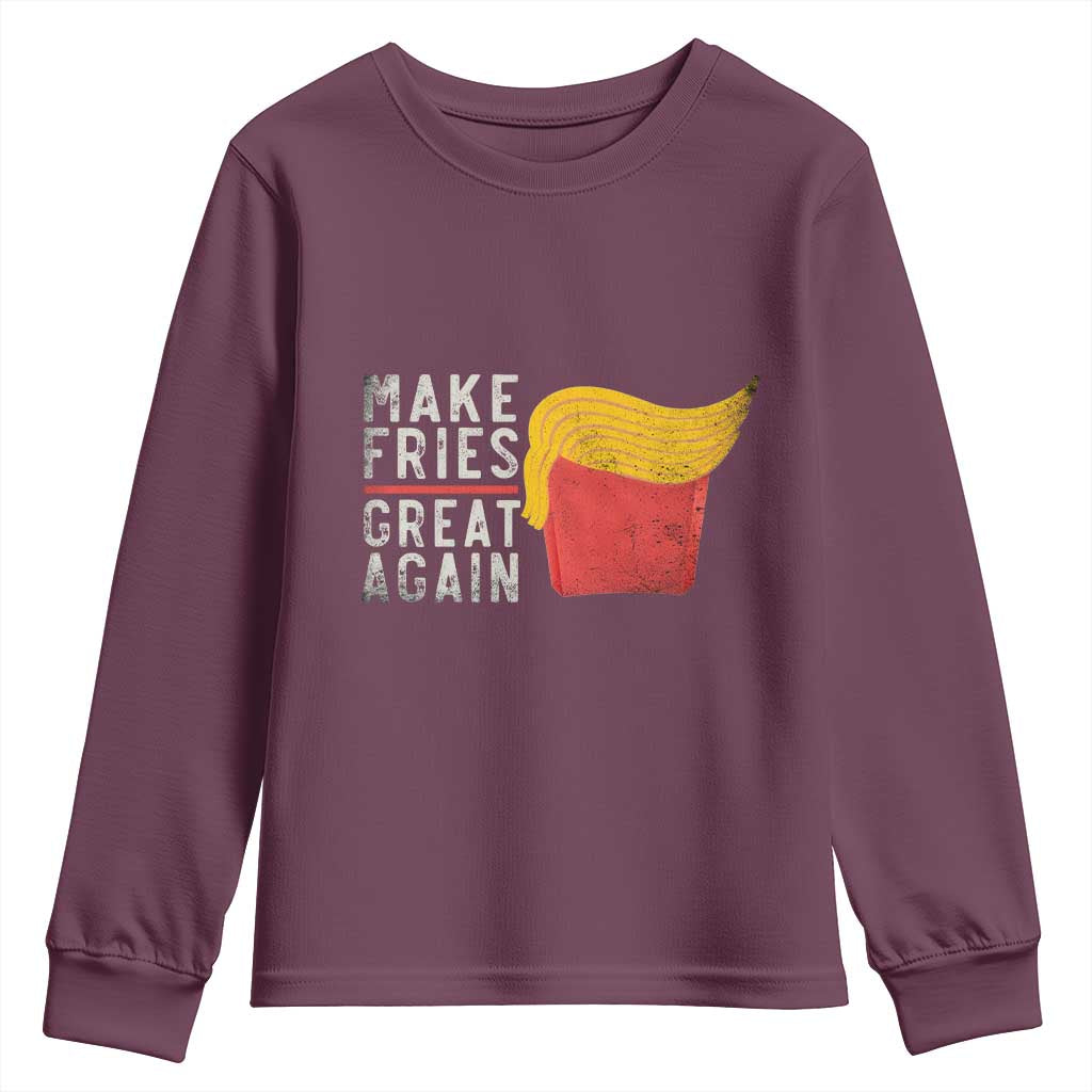 Funny Fries Youth Sweatshirt Vintage Make Fries Great Again TS10 Maroon Print Your Wear