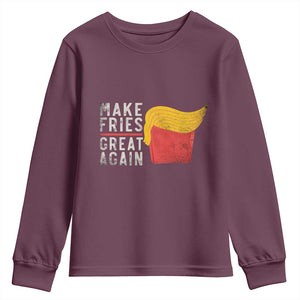 Funny Fries Youth Sweatshirt Vintage Make Fries Great Again TS10 Maroon Print Your Wear