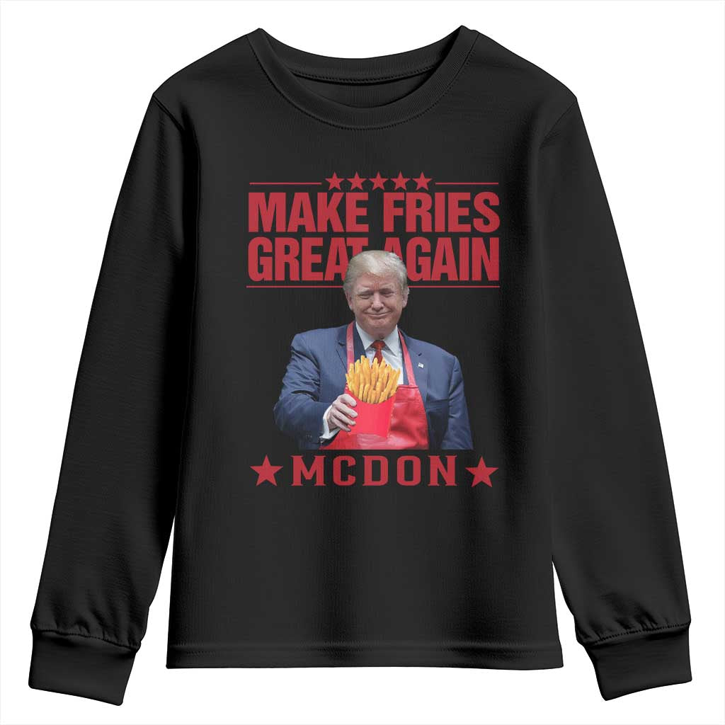 Funny Trump 2024 Youth Sweatshirt McDon Trump Makes Fries Great Again TS10 Black Print Your Wear