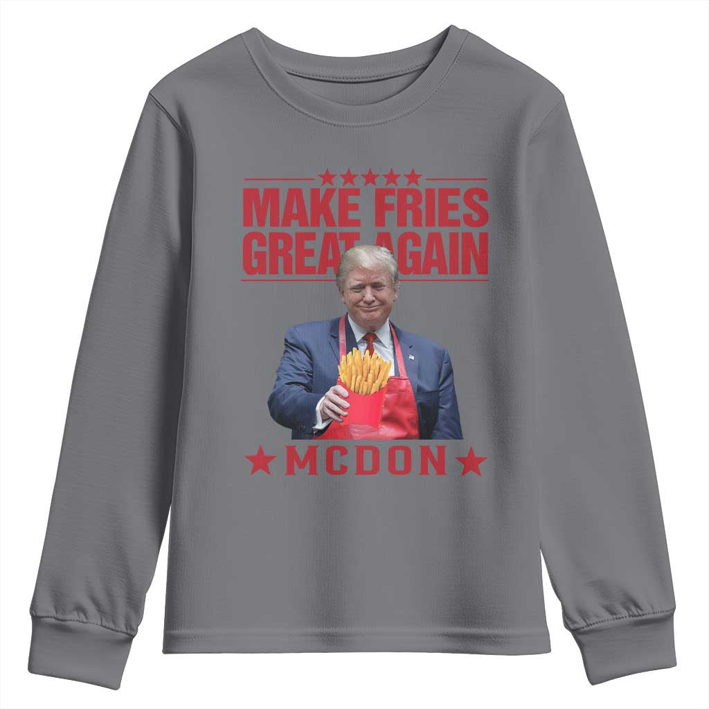 Funny Trump 2024 Youth Sweatshirt McDon Trump Makes Fries Great Again TS10 Charcoal Print Your Wear