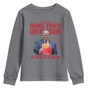 Funny Trump 2024 Youth Sweatshirt McDon Trump Makes Fries Great Again TS10 Charcoal Print Your Wear