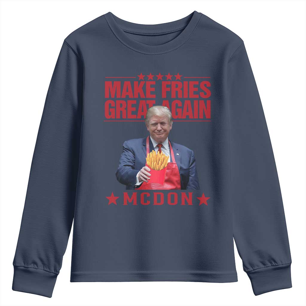 Funny Trump 2024 Youth Sweatshirt McDon Trump Makes Fries Great Again TS10 Navy Print Your Wear