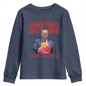 Funny Trump 2024 Youth Sweatshirt McDon Trump Makes Fries Great Again TS10 Navy Print Your Wear