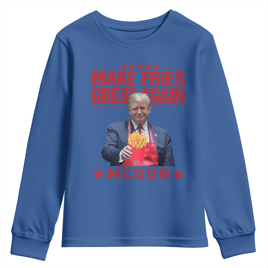 Funny Trump 2024 Youth Sweatshirt McDon Trump Makes Fries Great Again TS10 Royal Blue Print Your Wear