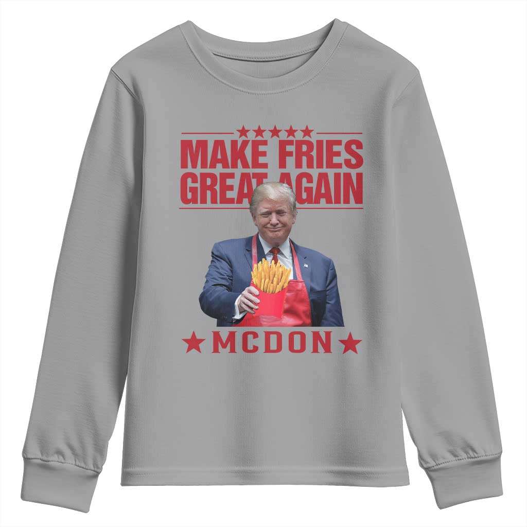 Funny Trump 2024 Youth Sweatshirt McDon Trump Makes Fries Great Again TS10 Sport Gray Print Your Wear