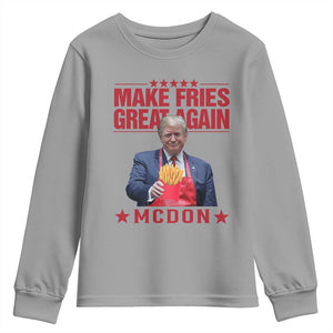 Funny Trump 2024 Youth Sweatshirt McDon Trump Makes Fries Great Again TS10 Sport Gray Print Your Wear