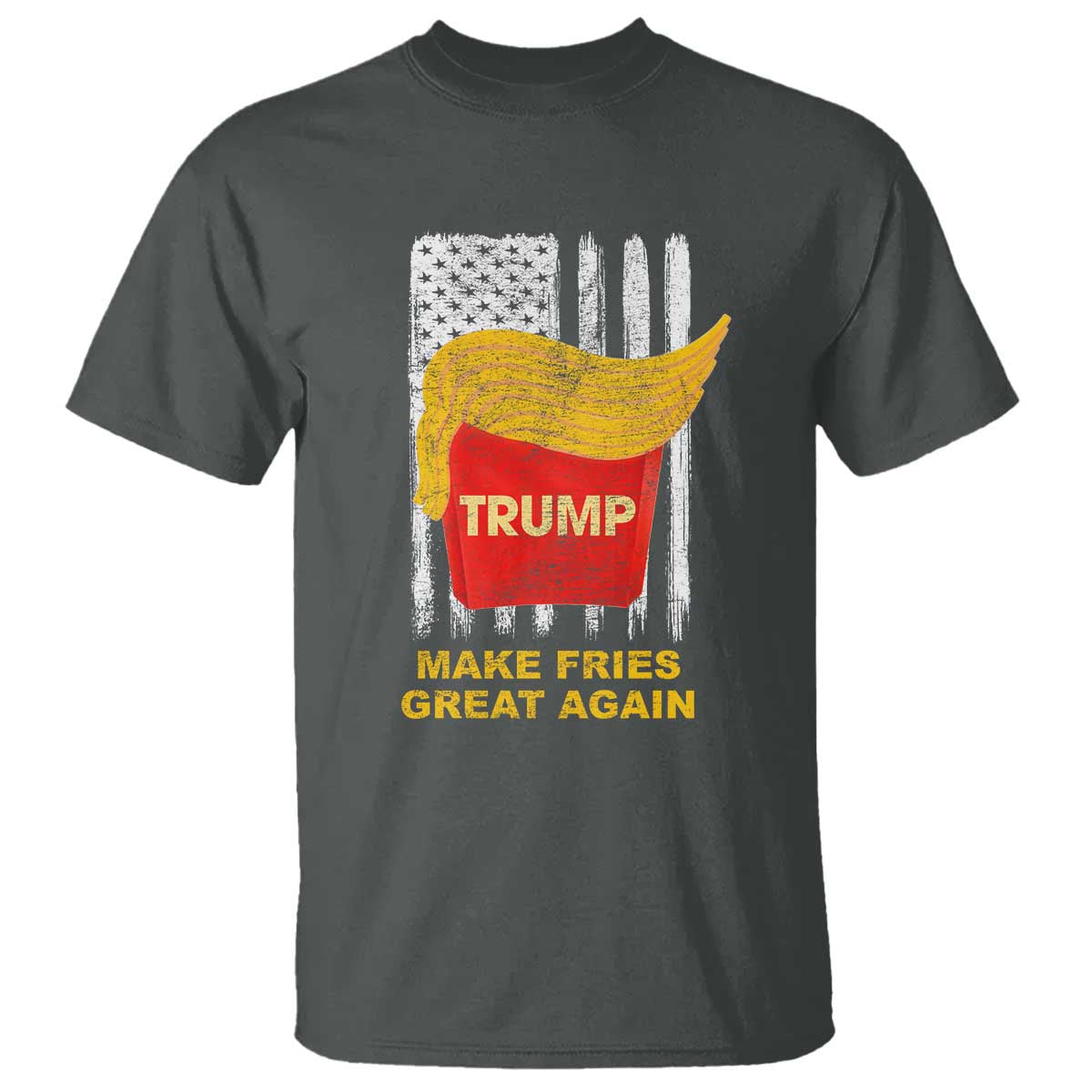 Funny Trump 2024 T Shirt President Trump Makes Fries Great Again US Flag TS10 Dark Heather Print Your Wear