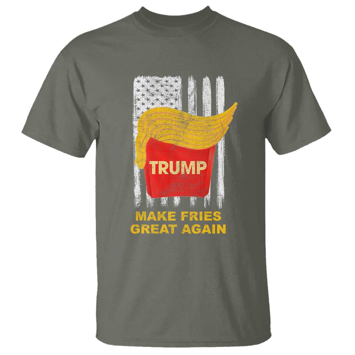 Funny Trump 2024 T Shirt President Trump Makes Fries Great Again US Flag TS10 Military Green Print Your Wear