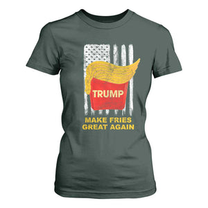 Funny Trump 2024 T Shirt For Women President Trump Makes Fries Great Again US Flag TS10 Dark Forest Green Print Your Wear