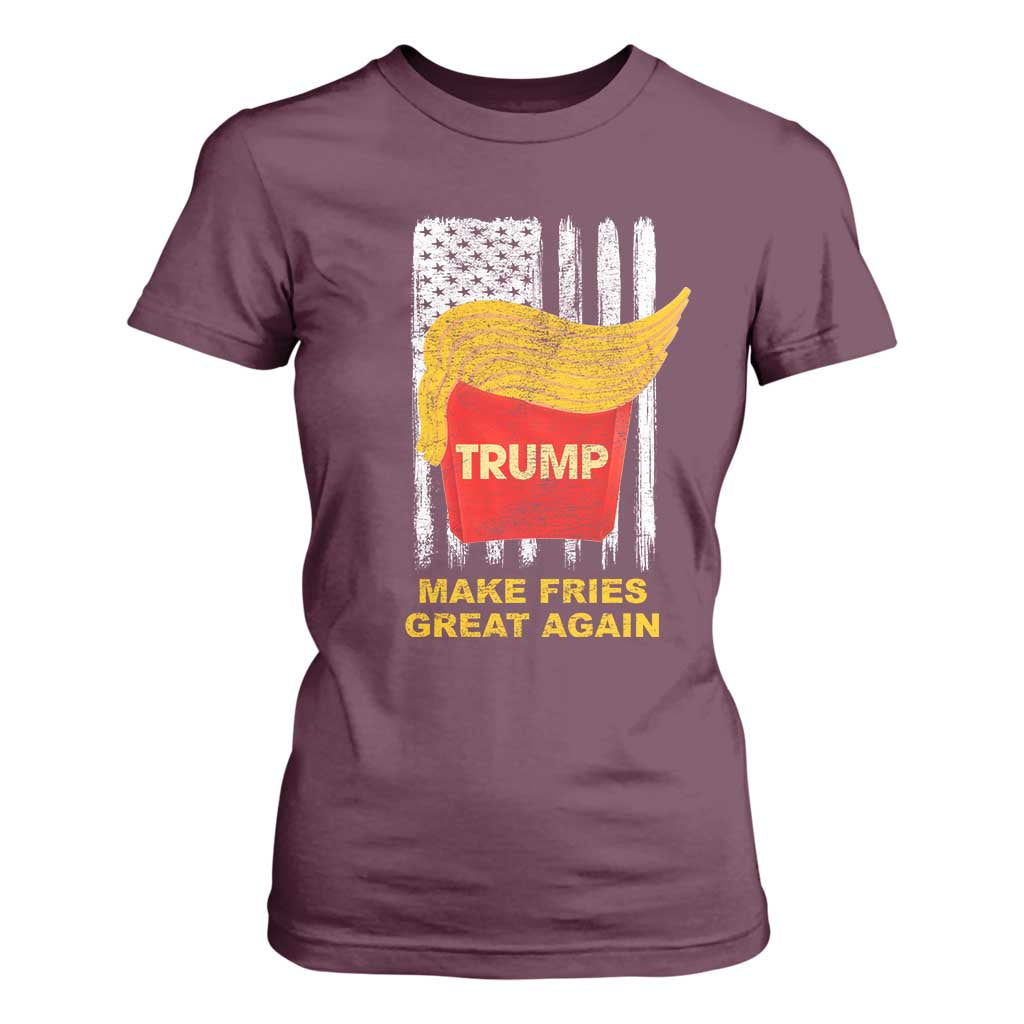 Funny Trump 2024 T Shirt For Women President Trump Makes Fries Great Again US Flag TS10 Maroon Print Your Wear