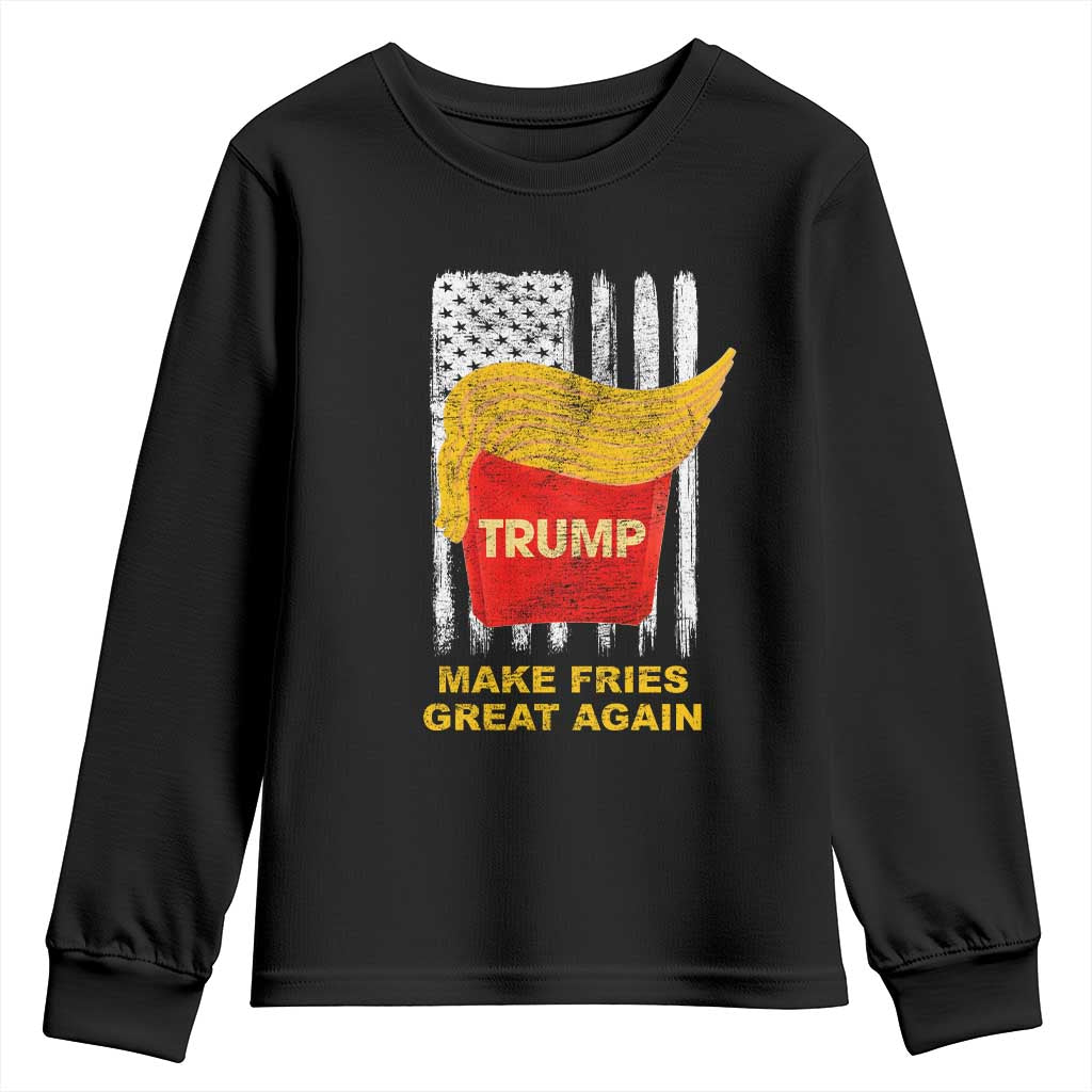 Funny Trump 2024 Youth Sweatshirt President Trump Makes Fries Great Again US Flag TS10 Black Print Your Wear