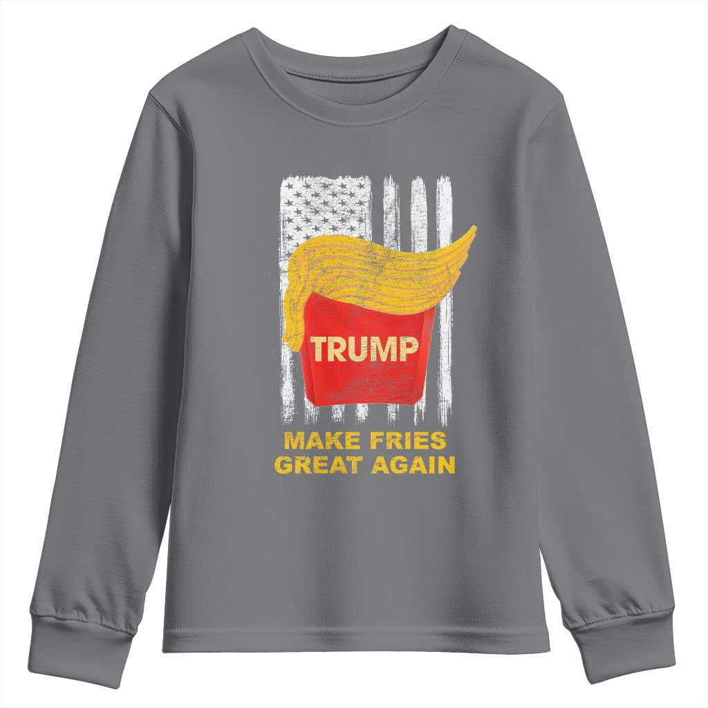 Funny Trump 2024 Youth Sweatshirt President Trump Makes Fries Great Again US Flag TS10 Charcoal Print Your Wear