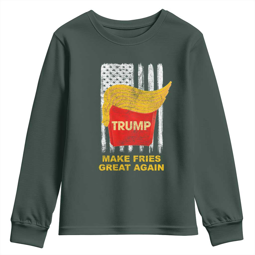 Funny Trump 2024 Youth Sweatshirt President Trump Makes Fries Great Again US Flag TS10 Dark Forest Green Print Your Wear
