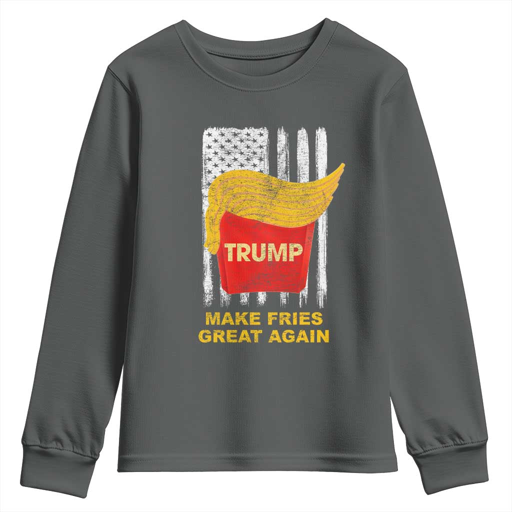 Funny Trump 2024 Youth Sweatshirt President Trump Makes Fries Great Again US Flag TS10 Dark Heather Print Your Wear