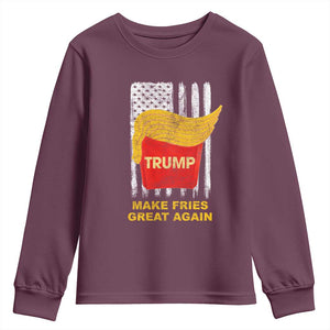 Funny Trump 2024 Youth Sweatshirt President Trump Makes Fries Great Again US Flag TS10 Maroon Print Your Wear