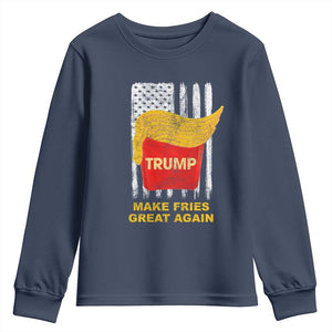Funny Trump 2024 Youth Sweatshirt President Trump Makes Fries Great Again US Flag TS10 Navy Print Your Wear