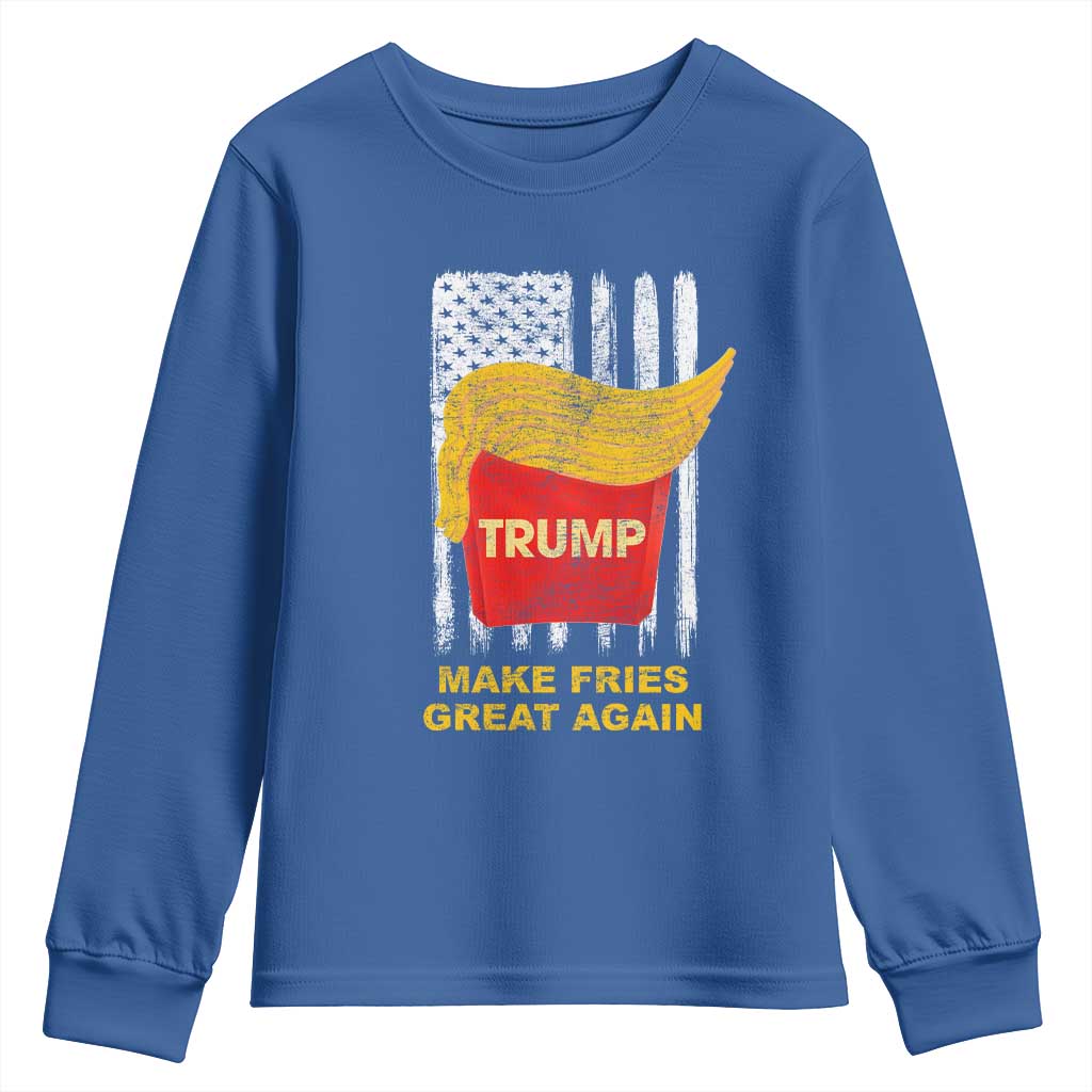 Funny Trump 2024 Youth Sweatshirt President Trump Makes Fries Great Again US Flag TS10 Royal Blue Print Your Wear