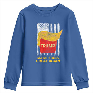 Funny Trump 2024 Youth Sweatshirt President Trump Makes Fries Great Again US Flag TS10 Royal Blue Print Your Wear