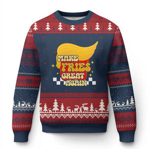 Funny Fries Ugly Christmas Sweater Make Fries Great Again Checkered TS10 Navy Red Print Your Wear