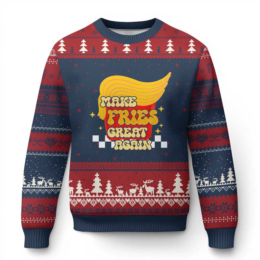 Funny Fries Ugly Christmas Sweater Make Fries Great Again Checkered TS10 Navy Red Print Your Wear