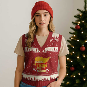 Funny Fries V-Neck Knit Sweater Vest Make Fries Great Again Checkered TS10 Red Beige Print Your Wear