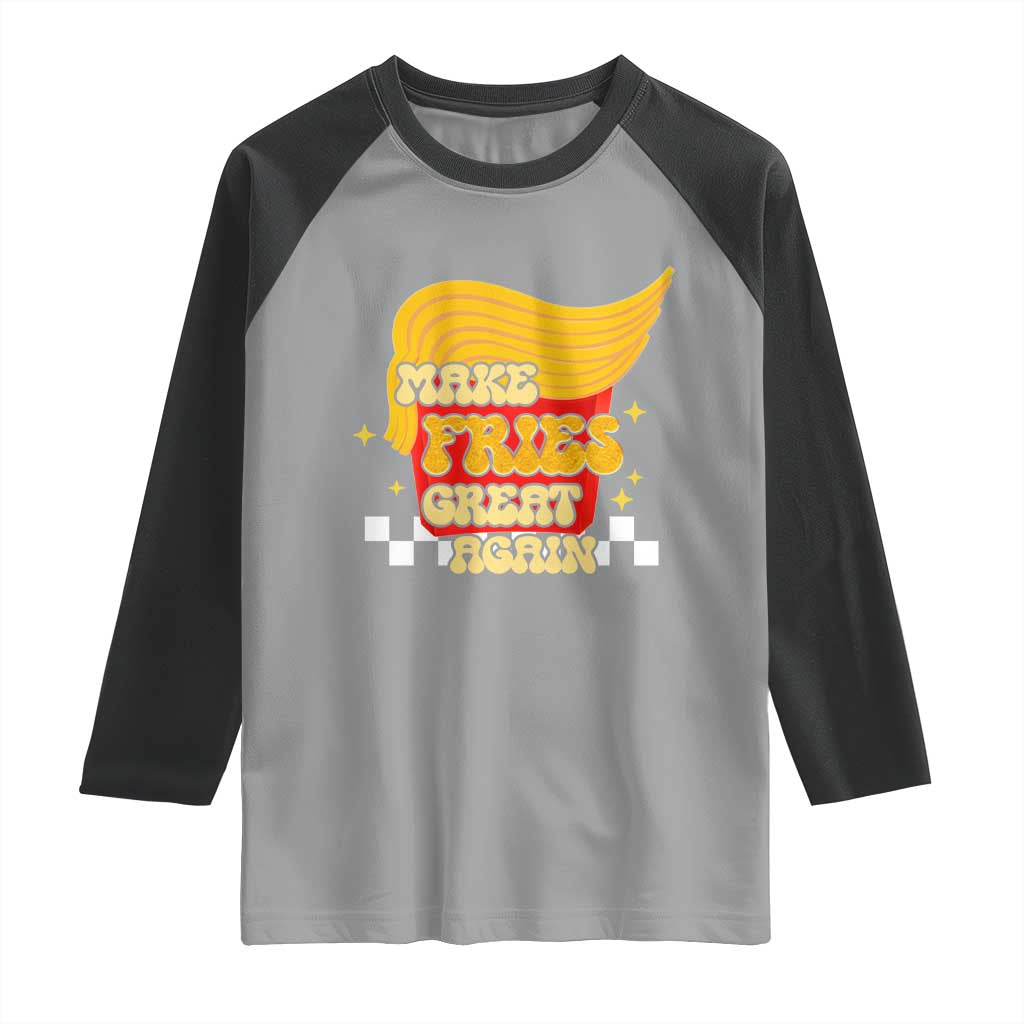 Funny Fries Raglan Shirt Make Fries Great Again Checkered TS10 Sport Gray Black Print Your Wear