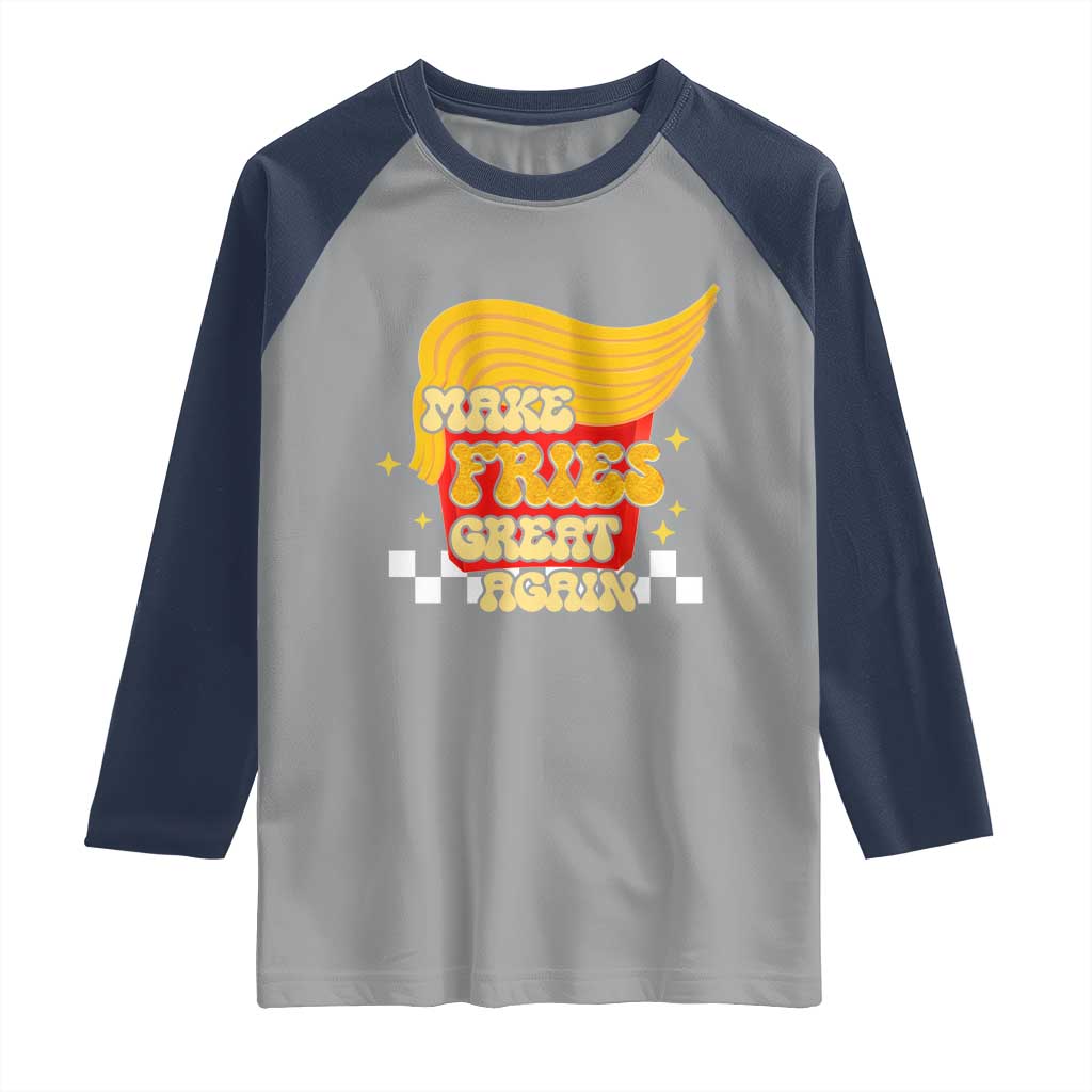 Funny Fries Raglan Shirt Make Fries Great Again Checkered TS10 Sport Gray Navy Print Your Wear