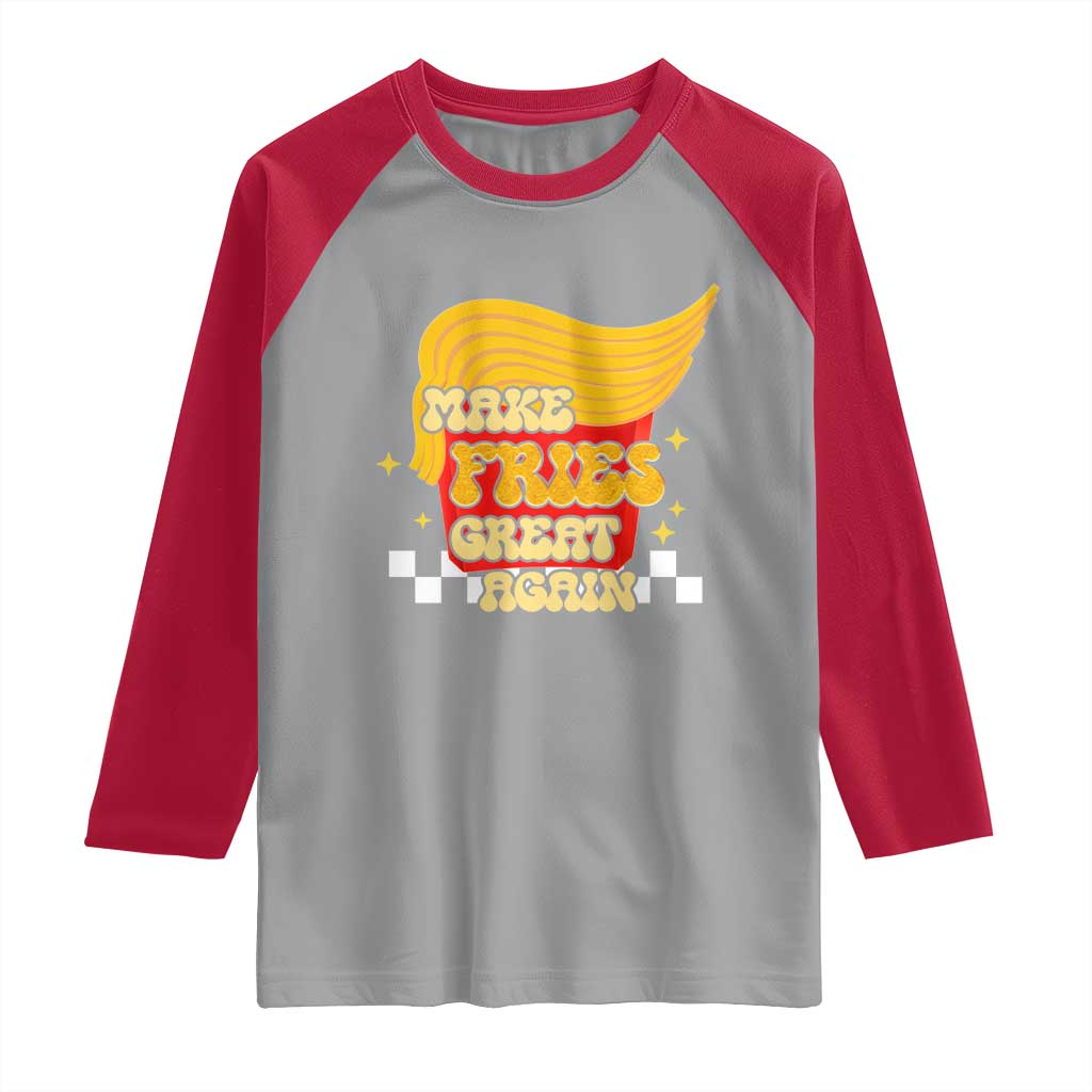 Funny Fries Raglan Shirt Make Fries Great Again Checkered TS10 Sport Gray Red Print Your Wear