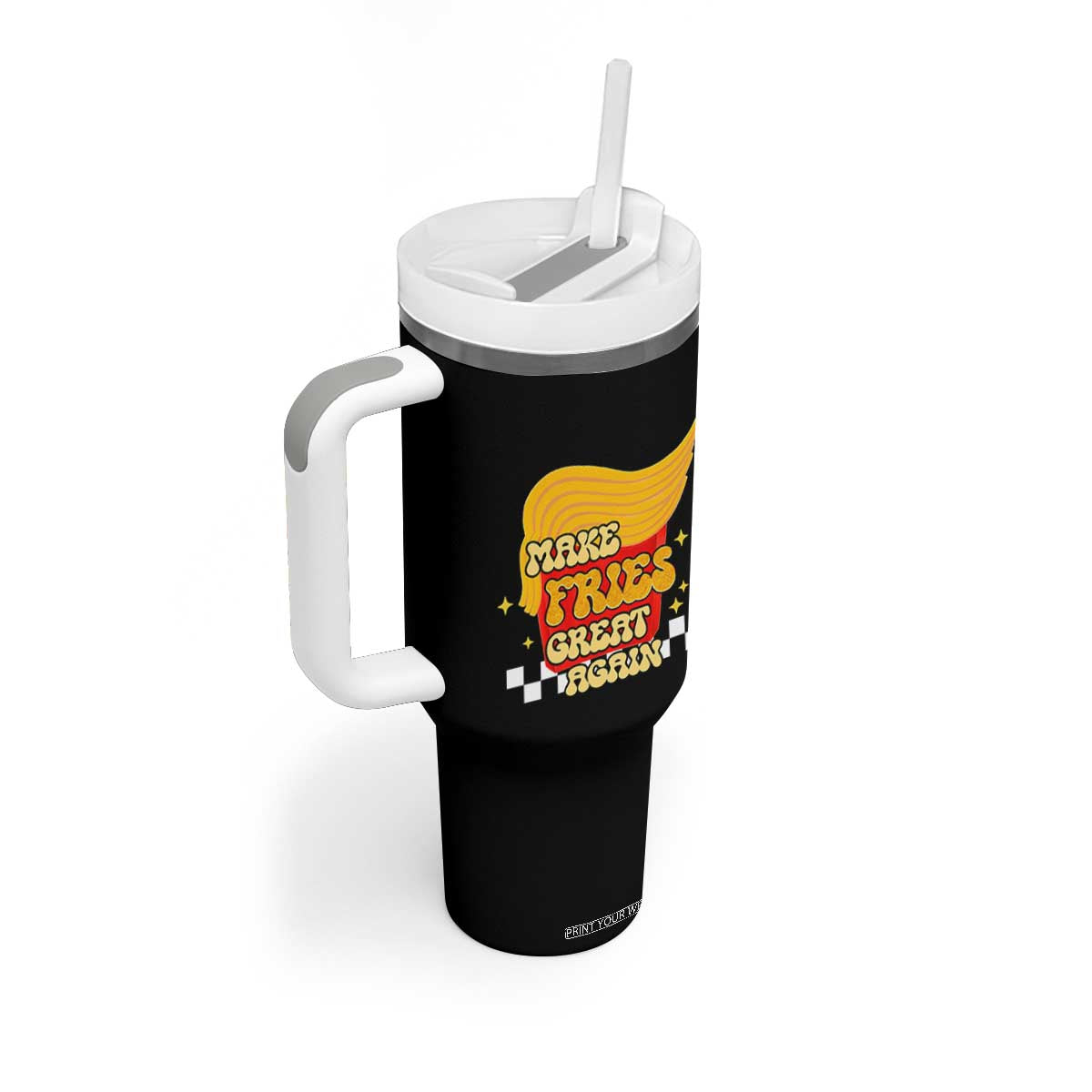 Funny Fries Tumbler With Handle Make Fries Great Again Checkered TS10 Print Your Wear