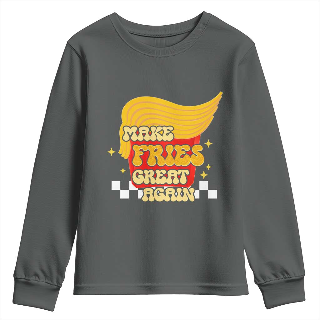 Funny Fries Youth Sweatshirt Make Fries Great Again Checkered TS10 Dark Heather Print Your Wear