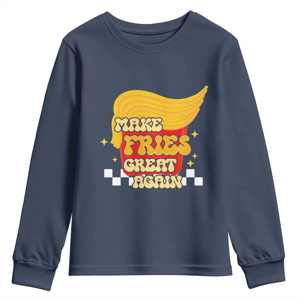 Funny Fries Youth Sweatshirt Make Fries Great Again Checkered TS10 Navy Print Your Wear
