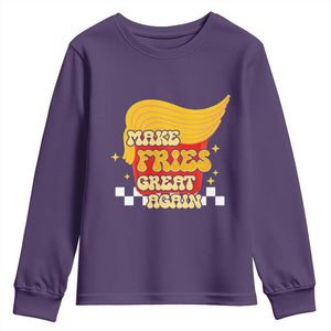 Funny Fries Youth Sweatshirt Make Fries Great Again Checkered TS10 Purple Print Your Wear