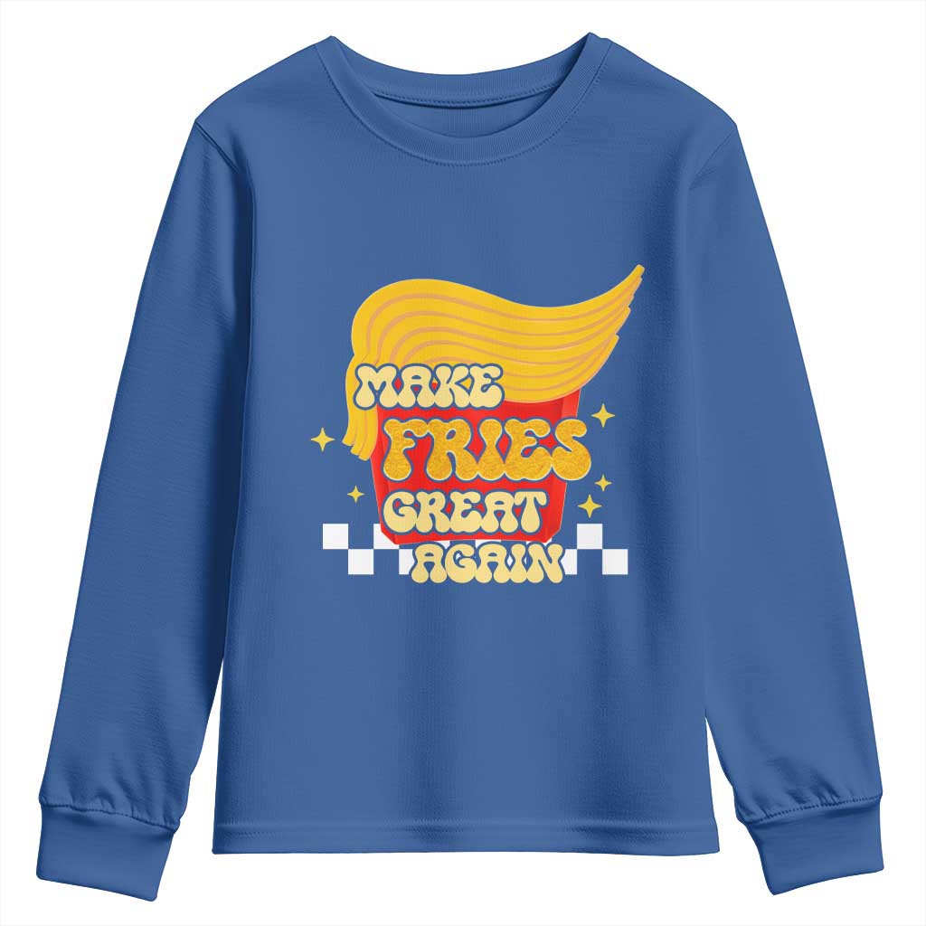 Funny Fries Youth Sweatshirt Make Fries Great Again Checkered TS10 Royal Blue Print Your Wear