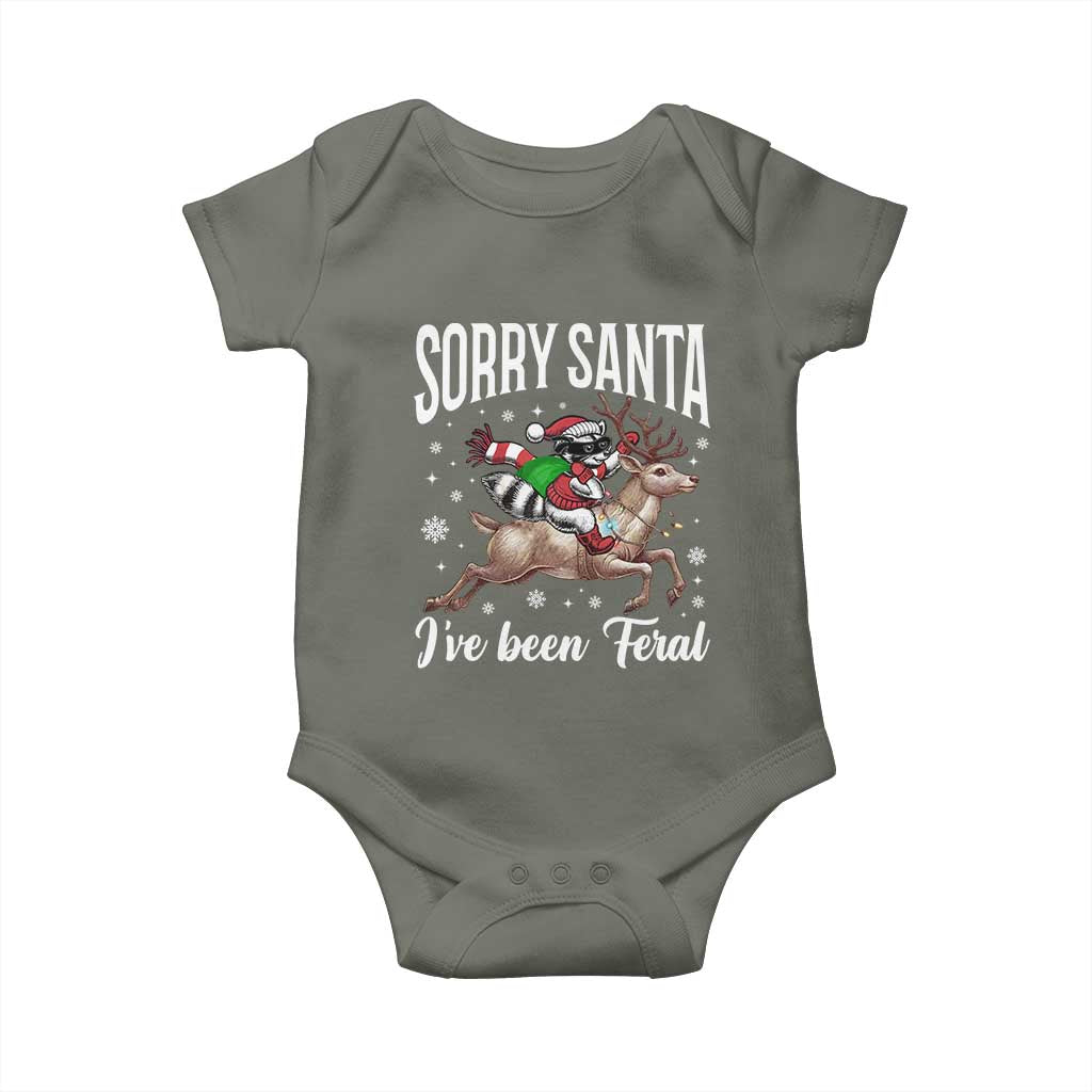 Christmas Raccoon Baby Onesie Sorry Santa I've Been Feral Funny Weird Xmas Gifts TS10 Military Green Print Your Wear