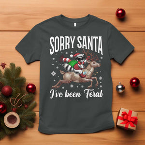 Christmas Raccoon T Shirt Sorry Santa I've Been Feral Funny Weird Xmas Gifts TS10 Dark Heather Print Your Wear