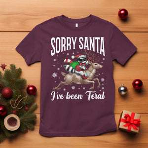 Christmas Raccoon T Shirt Sorry Santa I've Been Feral Funny Weird Xmas Gifts TS10 Maroon Print Your Wear