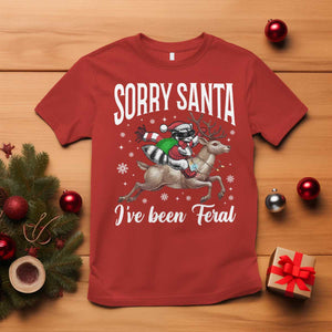Christmas Raccoon T Shirt Sorry Santa I've Been Feral Funny Weird Xmas Gifts TS10 Red Print Your Wear