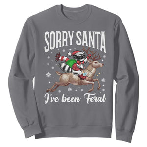 Christmas Raccoon Sweatshirt Sorry Santa I've Been Feral Funny Weird Xmas Gifts TS10 Charcoal Print Your Wear