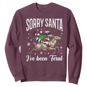 Christmas Raccoon Sweatshirt Sorry Santa I've Been Feral Funny Weird Xmas Gifts TS10 Maroon Print Your Wear