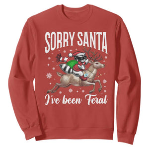 Christmas Raccoon Sweatshirt Sorry Santa I've Been Feral Funny Weird Xmas Gifts TS10 Red Print Your Wear