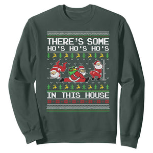 Funny Christmas Sweatshirt There's Some Horrors In This House Sexy Santa Claus Ugly Xmas TS10 Dark Forest Green Print Your Wear
