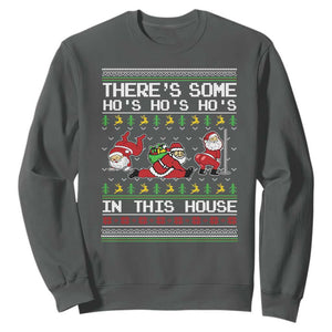 Funny Christmas Sweatshirt There's Some Horrors In This House Sexy Santa Claus Ugly Xmas TS10 Dark Heather Print Your Wear