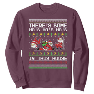Funny Christmas Sweatshirt There's Some Horrors In This House Sexy Santa Claus Ugly Xmas TS10 Maroon Print Your Wear